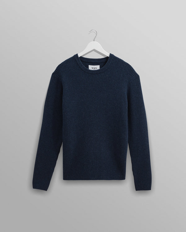 wax london Stanley - Navy Rib-Knit Wool Crew Neck