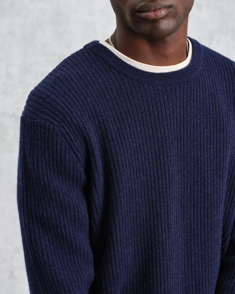 wax london Stanley - Navy Rib-Knit Wool Jumper