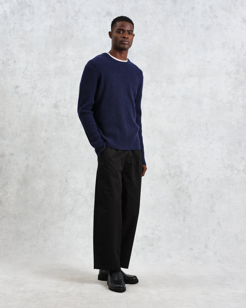 wax london Stanley - Navy Rib-Knit Wool Jumper