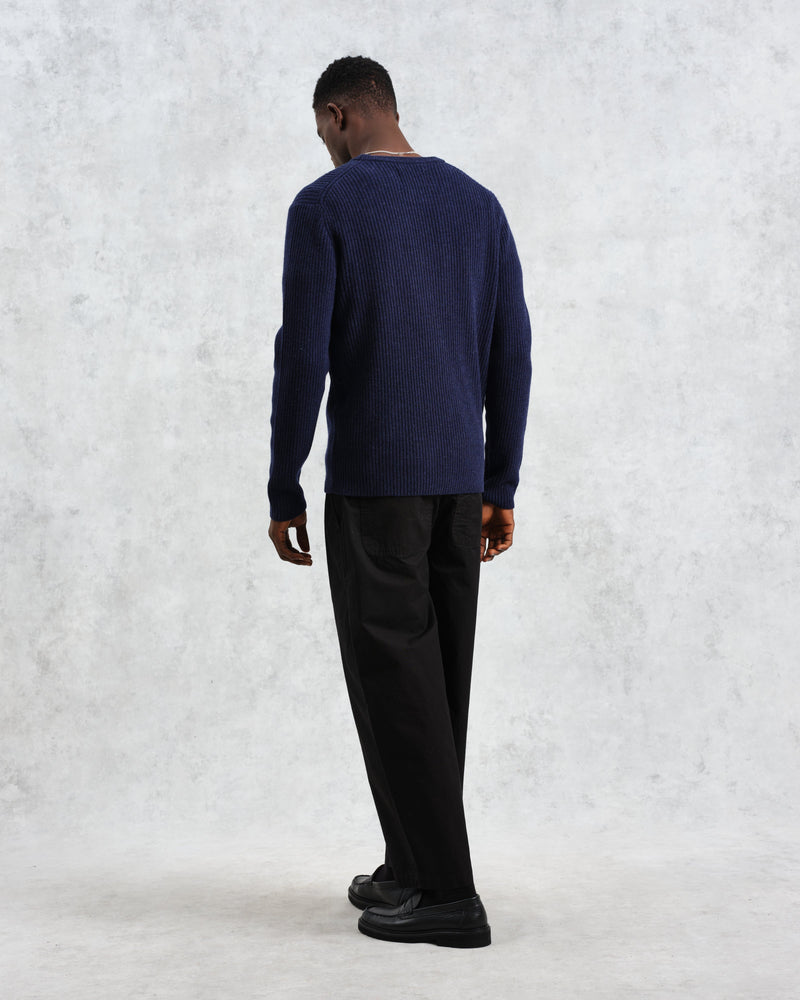 wax london Stanley - Navy Rib-Knit Wool Jumper