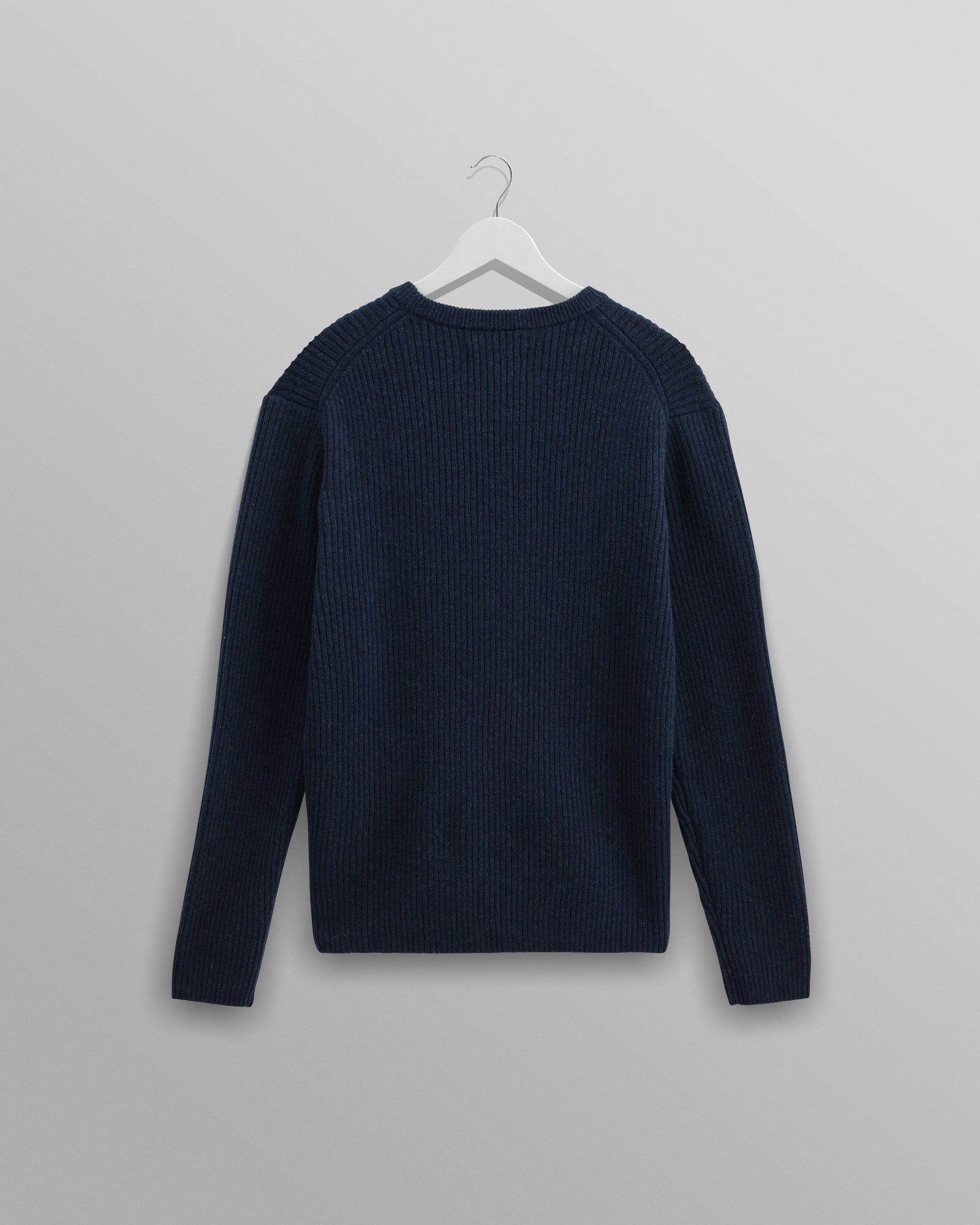 Men's Navy Rib-Knit Wool Jumper Wax London