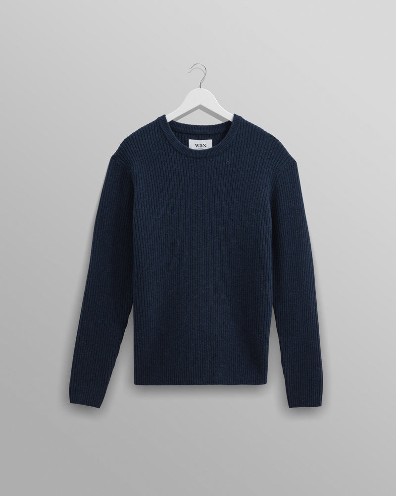 wax london Stanley - Navy Rib-Knit Wool Jumper