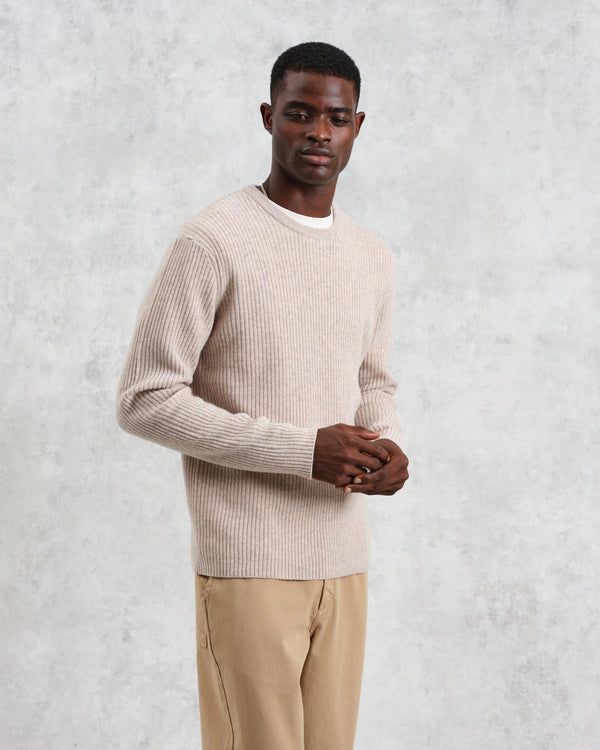 wax london Stanley - Oatmeal Rib-Knit Wool Crew Neck