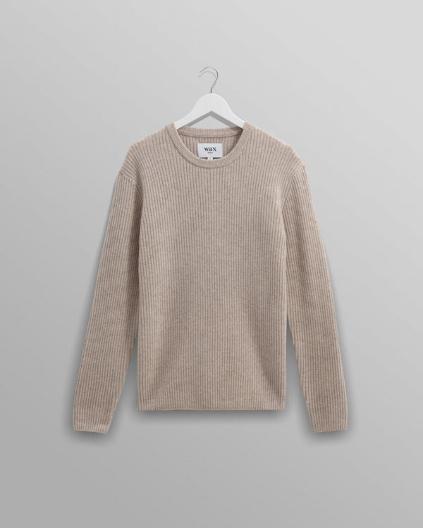 wax london Stanley - Oatmeal Rib-Knit Wool Crew Neck