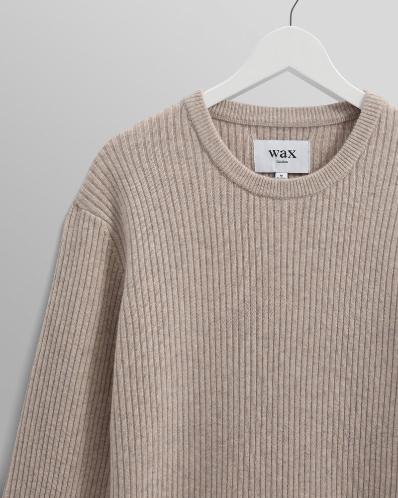 wax london Stanley - Oatmeal Rib-Knit Wool Jumper