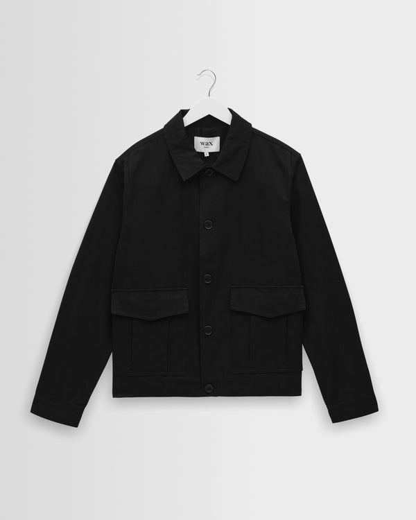 wax london men's Strand - Black Cotton Tencel Twill Jacket