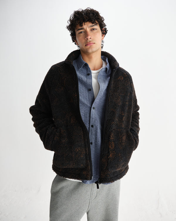 wax london men's Tate - Black And Brown Paisley Jacquard Fleece Jacket