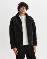 wax london men's Tate - Black And Brown Paisley Jacquard Fleece Jacket