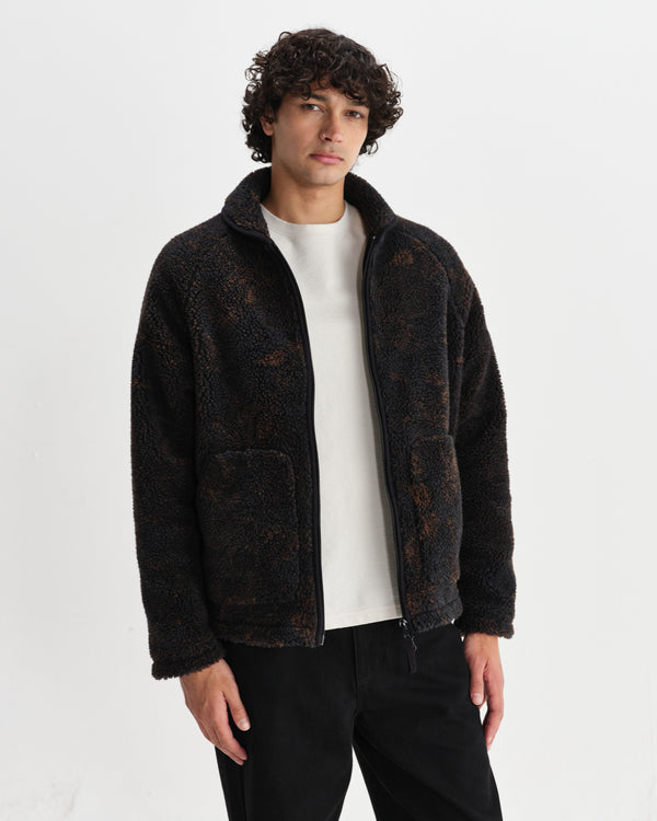 Tate - Black And Brown Paisley Jacquard Fleece Jacket