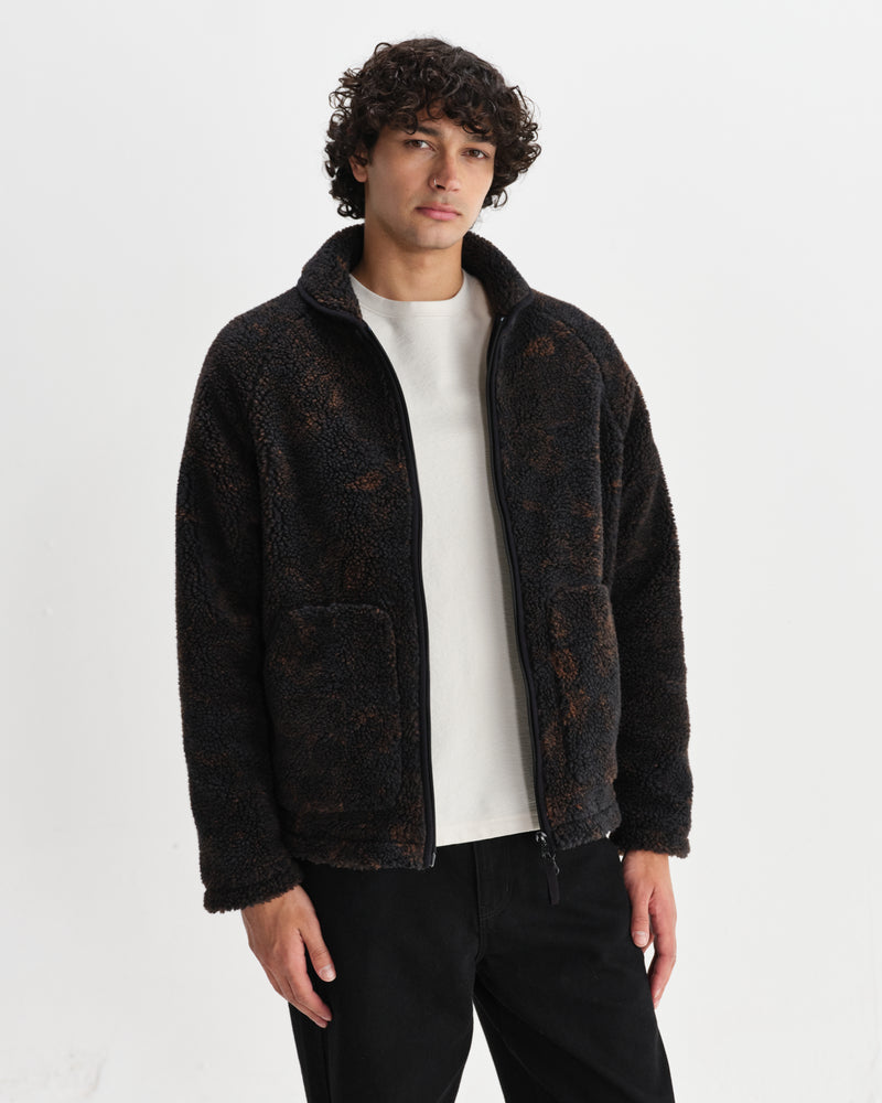 wax london men's Tate - Black And Brown Paisley Jacquard Fleece Jacket