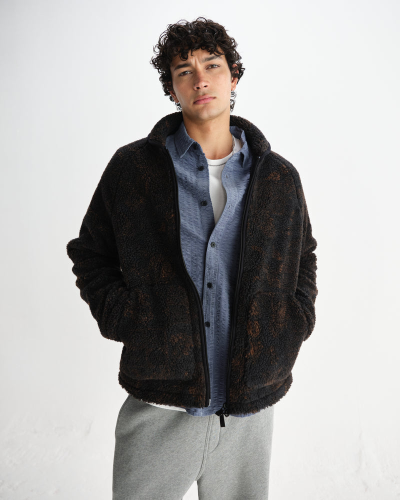 wax london men's Tate - Black And Brown Paisley Jacquard Fleece Jacket