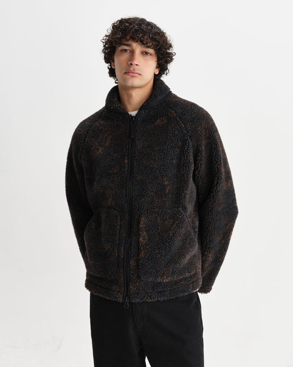 wax london men's Tate - Black And Brown Paisley Jacquard Fleece Jacket