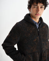 wax london men's Tate - Black And Brown Paisley Jacquard Fleece Jacket