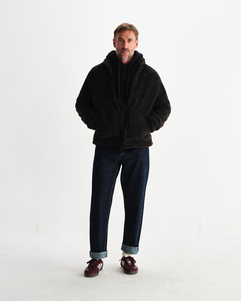 wax london men's Tate - Black And Brown Paisley Jacquard Fleece Jacket
