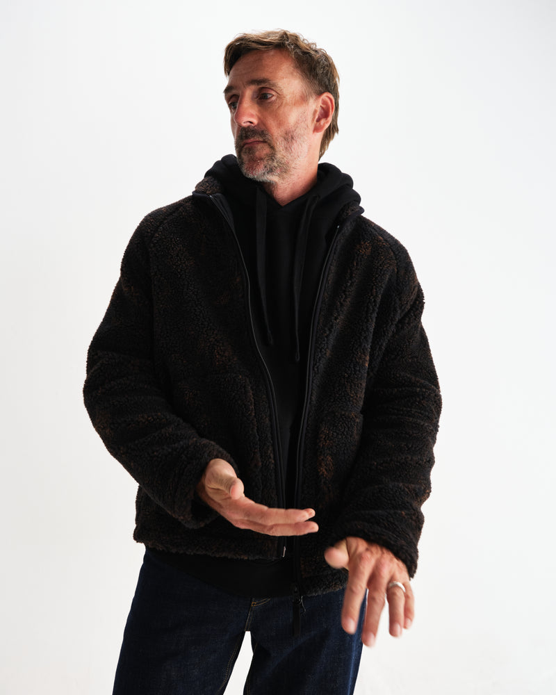 wax london men's Tate - Black And Brown Paisley Jacquard Fleece Jacket
