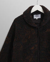 wax london men's Tate - Black And Brown Paisley Jacquard Fleece Jacket