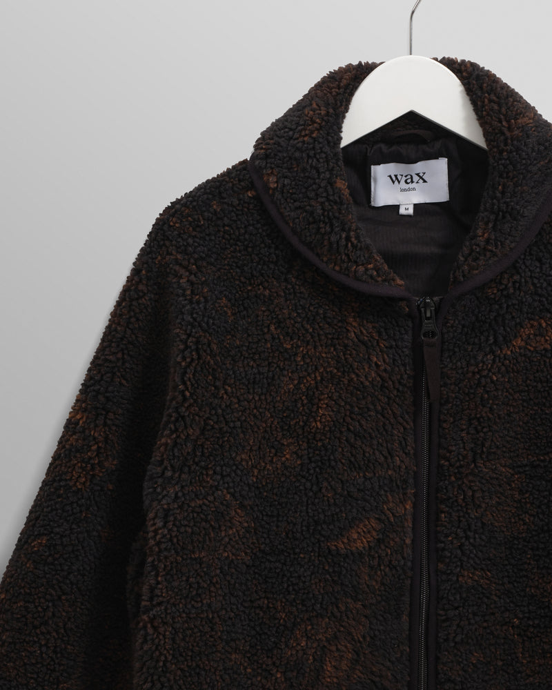 wax london men's Tate - Black And Brown Paisley Jacquard Fleece Jacket