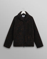 wax london men's Tate - Black And Brown Paisley Jacquard Fleece Jacket