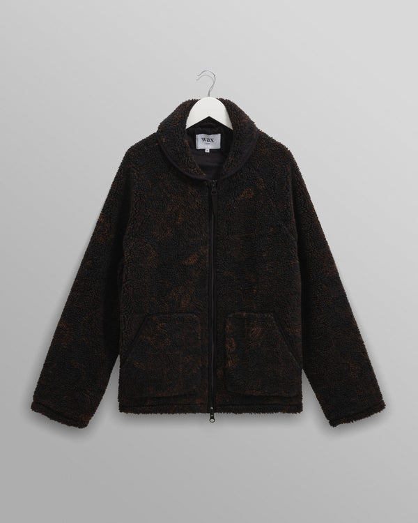 wax london men's Tate - Black And Brown Paisley Jacquard Fleece Jacket