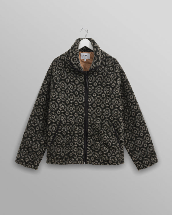 wax london Tate - Charcoal Ornate Jacquard Fleece Jacket