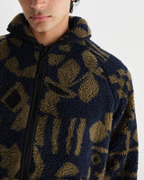wax london men's Tate - Navy And Khaki Shapes Jacquard Fleece Jacket
