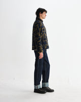 wax london men's Tate - Navy And Khaki Shapes Jacquard Fleece Jacket