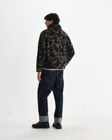 wax london men's Tate - Navy And Khaki Shapes Jacquard Fleece Jacket