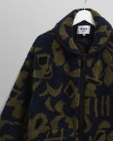 wax london men's Tate - Navy And Khaki Shapes Jacquard Fleece Jacket