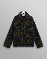 wax london men's Tate - Navy And Khaki Shapes Jacquard Fleece Jacket