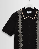 wax london men's Tellaro - Black And Ecru Retro Embroidered Shirt