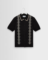 wax london men's Tellaro - Black And Ecru Retro Embroidered Shirt