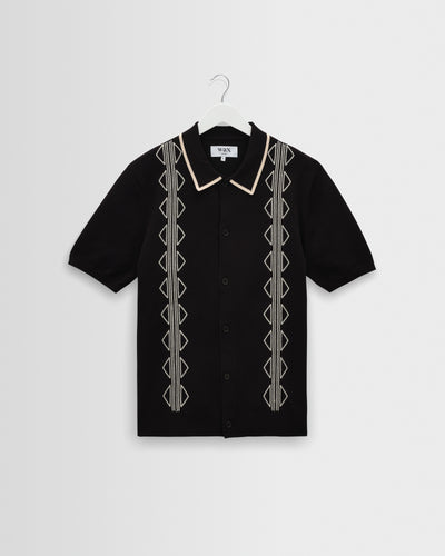 Tellaro - Black And Ecru Retro Embroidered Shirt