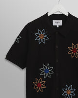 wax london Tellaro - Black Embroidered Knitted Cotton Polo