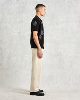 wax london Tellaro - Black Embroidered Knitted Cotton Polo