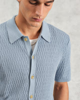 wax london Tellaro - Blue Honeycomb Knitted Cotton Polo Shirt