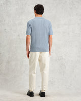 wax london Tellaro - Blue Honeycomb Knitted Cotton Polo Shirt