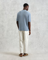 wax london men's Tellaro - Blue Honeycomb Knitted Cotton Polo Shirt