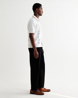 wax london men's Tellaro - Ecru And Blue Retro Embroidered Shirt