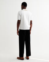 wax london men's Tellaro - Ecru And Blue Retro Embroidered Shirt