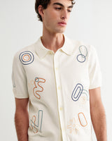 wax london men's Tellaro - Ecru And Multicolour Shapes Embroidered Shirt