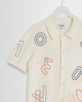 wax london men's Tellaro - Ecru And Multicolour Shapes Embroidered Shirt