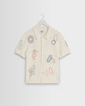 Tellaro - Ecru And Multicolour Shapes Embroidered Shirt