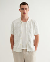 wax london men's Tellaro - Ecru Flower Jacquard Shirt