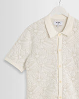 wax london men's Tellaro - Ecru Flower Jacquard Shirt