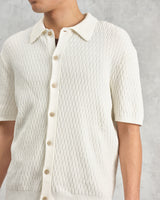 wax london Tellaro - Ecru Honeycomb Knitted Cotton Polo Shirt