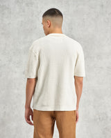 wax london Tellaro - Ecru Honeycomb Knitted Cotton Polo Shirt