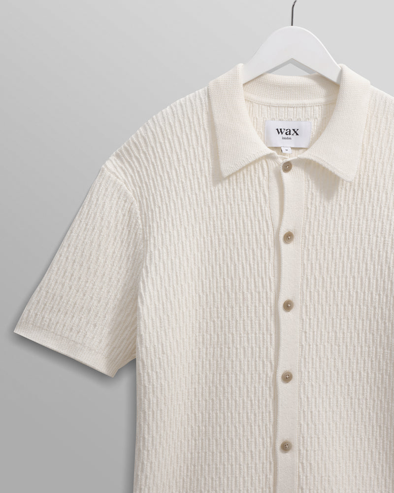 wax london Tellaro - Ecru Honeycomb Knitted Cotton Polo Shirt