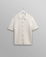 wax london Tellaro - Ecru Honeycomb Knitted Cotton Polo Shirt