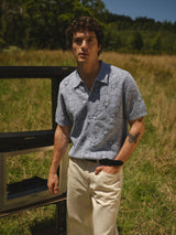 wax london men's Tellaro - Light Blue Flower Jacquard Shirt