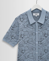 wax london men's Tellaro - Light Blue Flower Jacquard Shirt